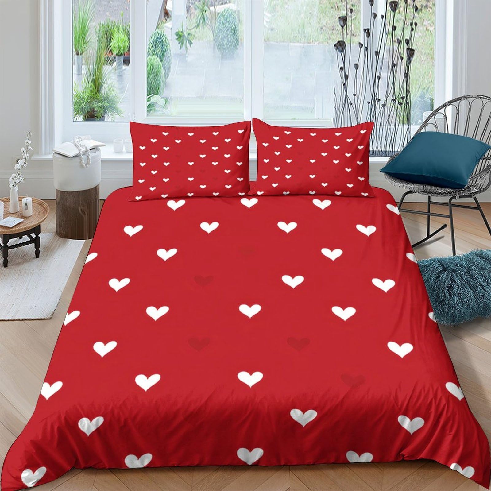 Ctjqhvkz Style-3 3D Printed Red Heart Pattern Fitted Sheet Microfiber Soft Bedroom Decor White Hearts Mattress Cover Single（135X200cm）