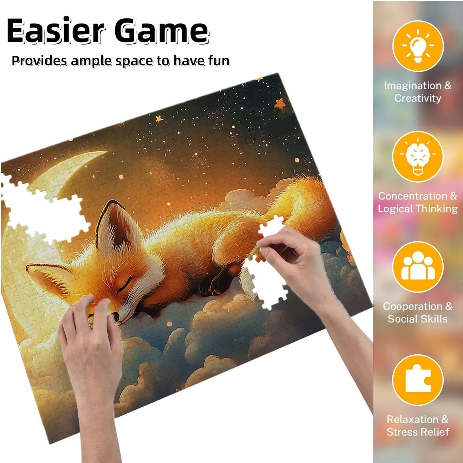 Jigsaw Puzzle, 1000 Pezzi Puzzle Classici, Volpe Puzzle Rilassamento Intelligence, Mpossibile Difficile Puzzles impegnativo per adulti Puzzles per Gioco Familiare, Regalo per Amore Amico Luna K0F-83