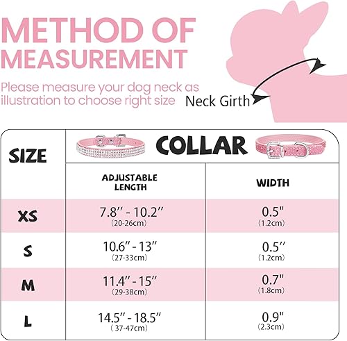 Miniatura 2 de Apasiri Collar de perro con diamantes de imitación para perros pequeños, collar de perro rosa, collar de cuero para perros medianos, lindo collar de