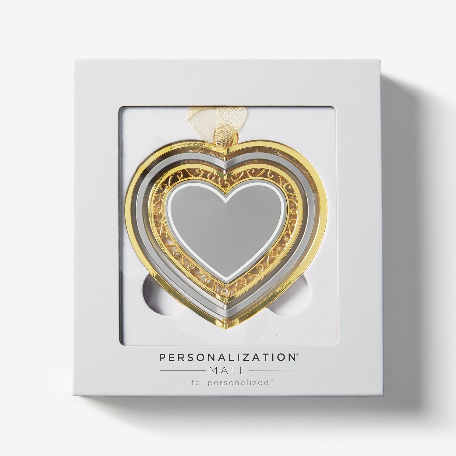 Personalization Universe Signature Heart Engraved Spinning Metal Ornament - Customized Keepsake for Christmas Tree Decorations - Silver Zinc Alloy - 3.5" Gift Boxed - Personalized Gifts