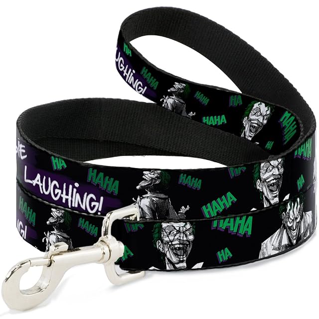 Buckle Down DC Comics - Correa para Mascotas, Correa para Perro, Joker Die Laughing Haha Negro, Morado…