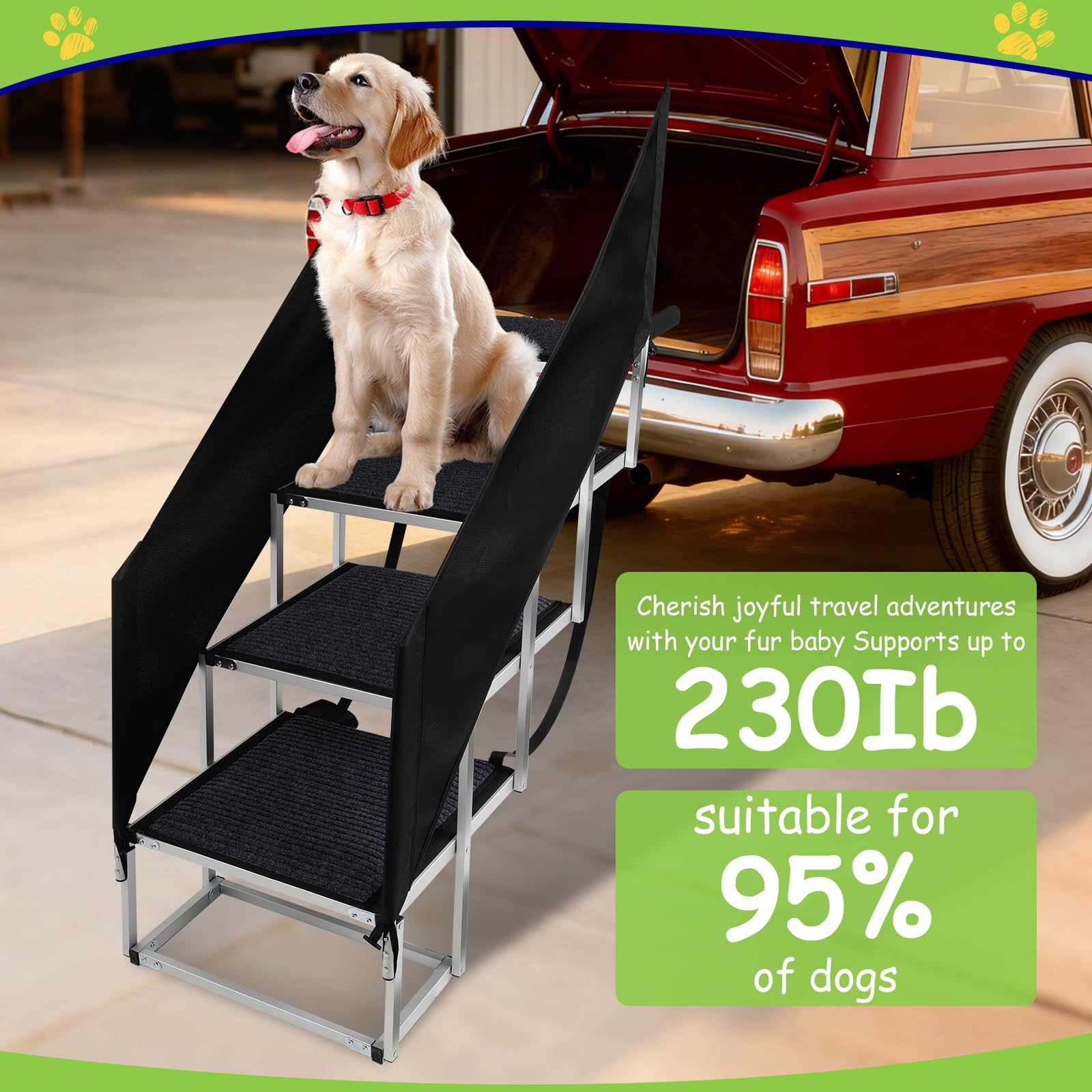 Escaleras para perros con barandilla para perros grandes, escalón extra ancho de 20 pulgadas, superficie antideslizante de 4 escalones de 34 pulgadas, soporta hasta 230 libras, diseñada para SUV de