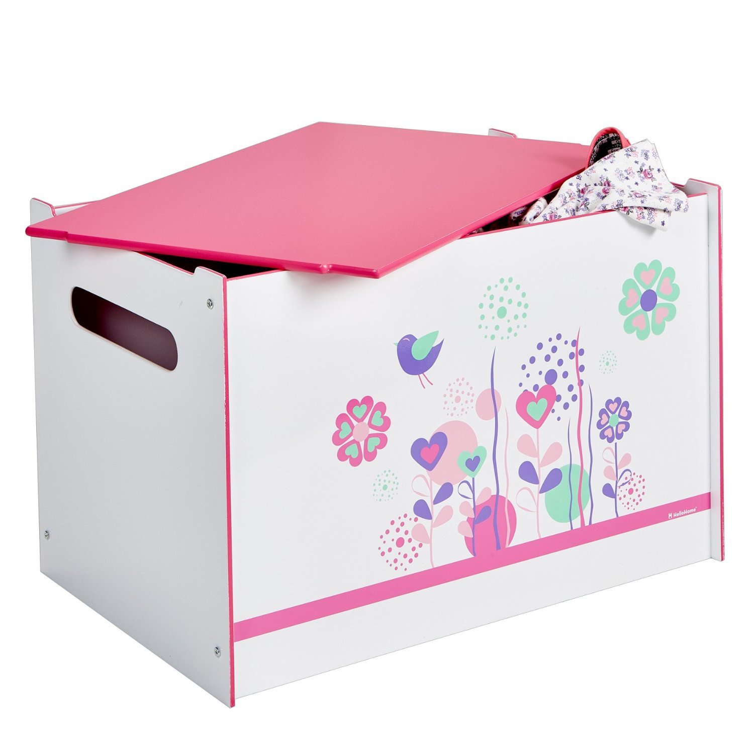 HelloHome 474FLW01E - Contenitore Porta Giochi con Fiori e Uccelli