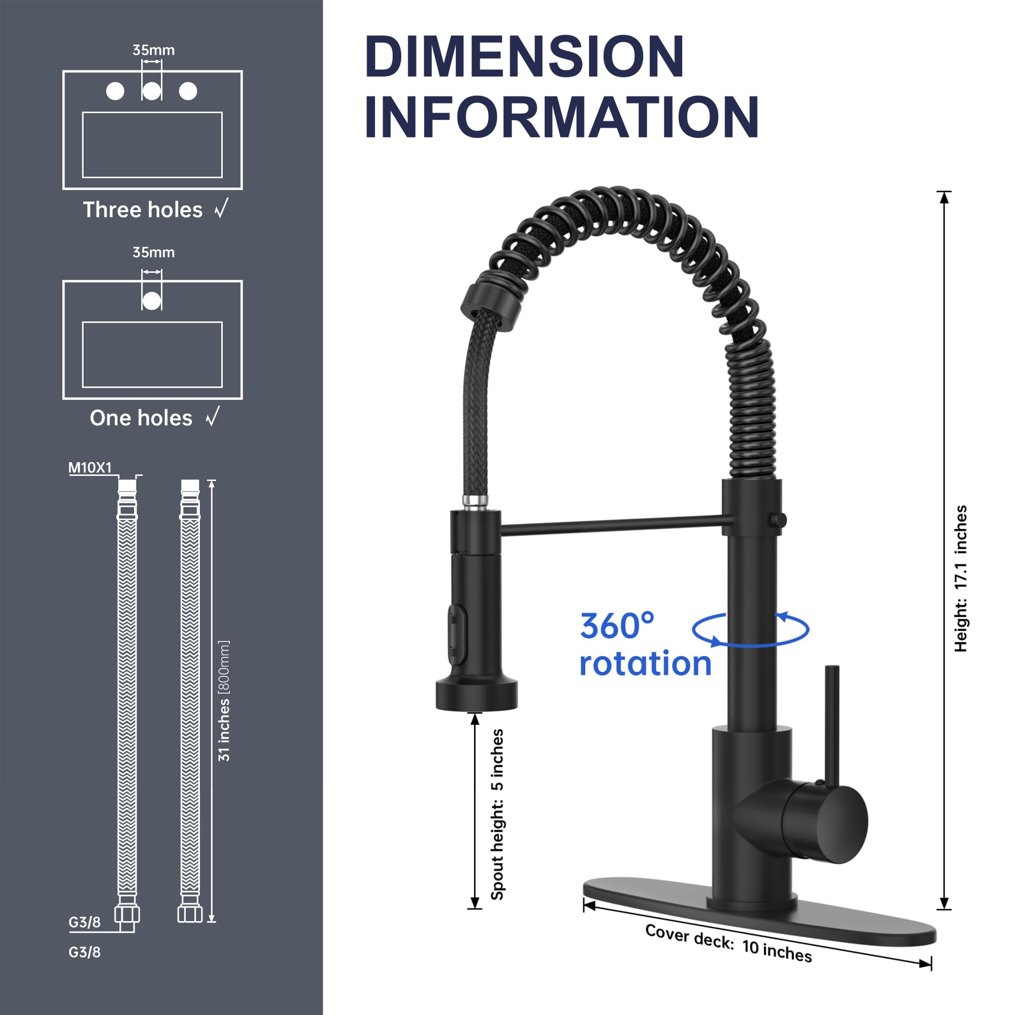 Black Kitchen Faucet with Pull Down Sprayer, High Arc Spring 304