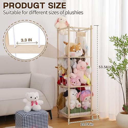 Miniatura 2 de Caleb Almacenamiento y organización de animales de peluche con ruedas, soporte de madera de 54 pulgadas, lindo organizador de almacenamiento de