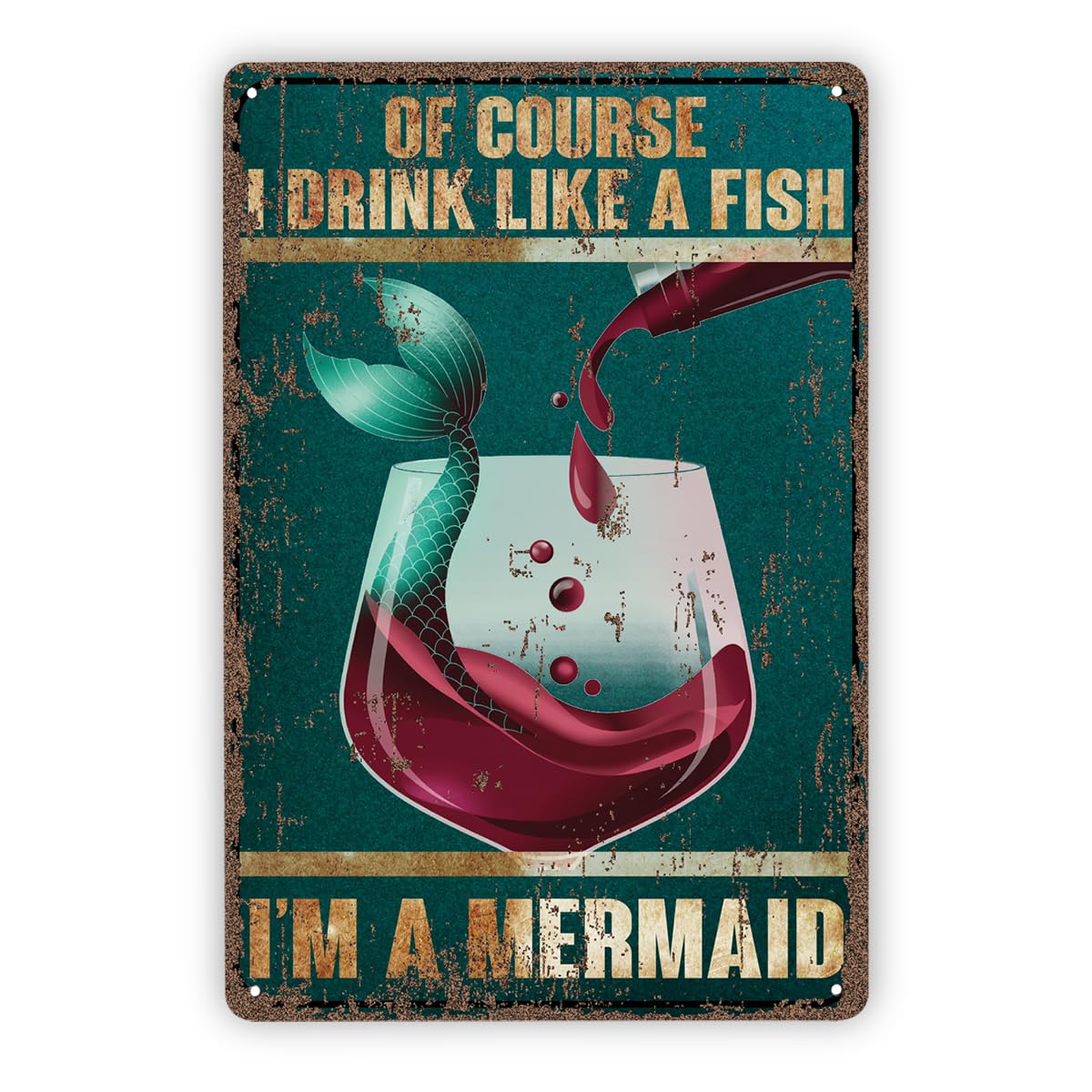 I Drink Like A Fish Wine Tin Sign, 11.8x7.9in Bar Decor
