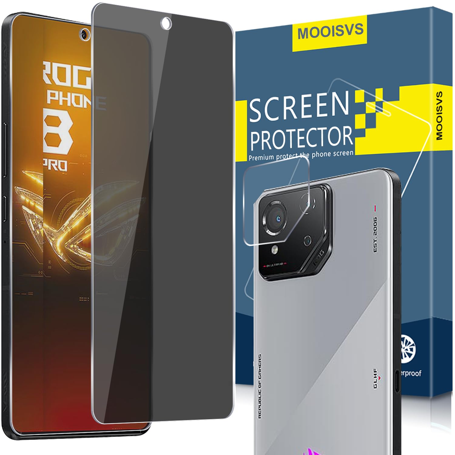 [2+2pack For Asus Rog Phone 8/8Pro Privacy Tempered Glass Screen Protector+Camera Lens Protector, Ultra HD Tempered Glass Film, Anti-Spy,9H Hardness, Anti-Scratch, Bubble Free