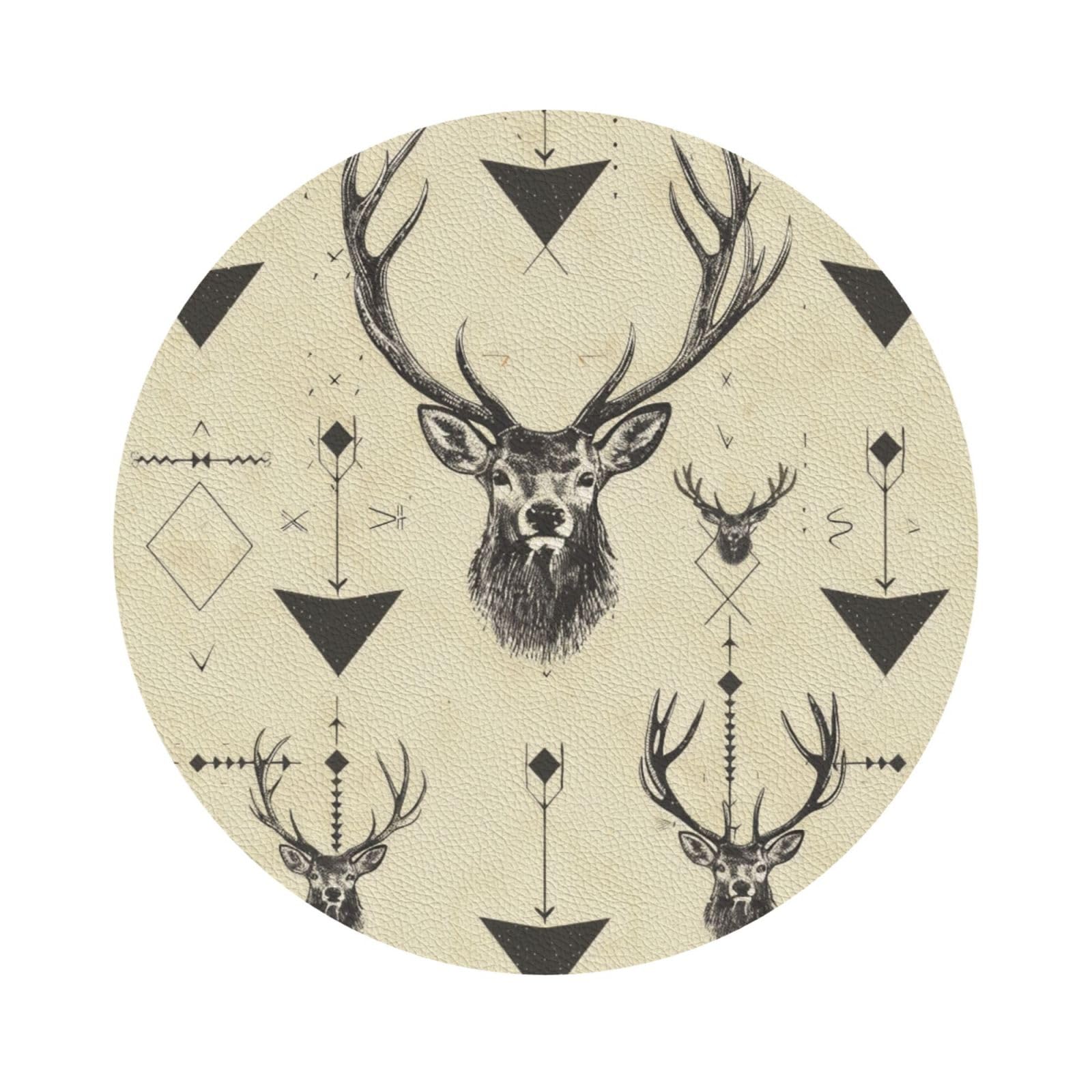 Hunting Arrows Triangles Deer Print Leather Coaster Set of 6, Round Shape Coasters Table Decorative Coffee Cup Beverage Coasters Wine Beer Bar Coasters for Hot Drinks Table Protection