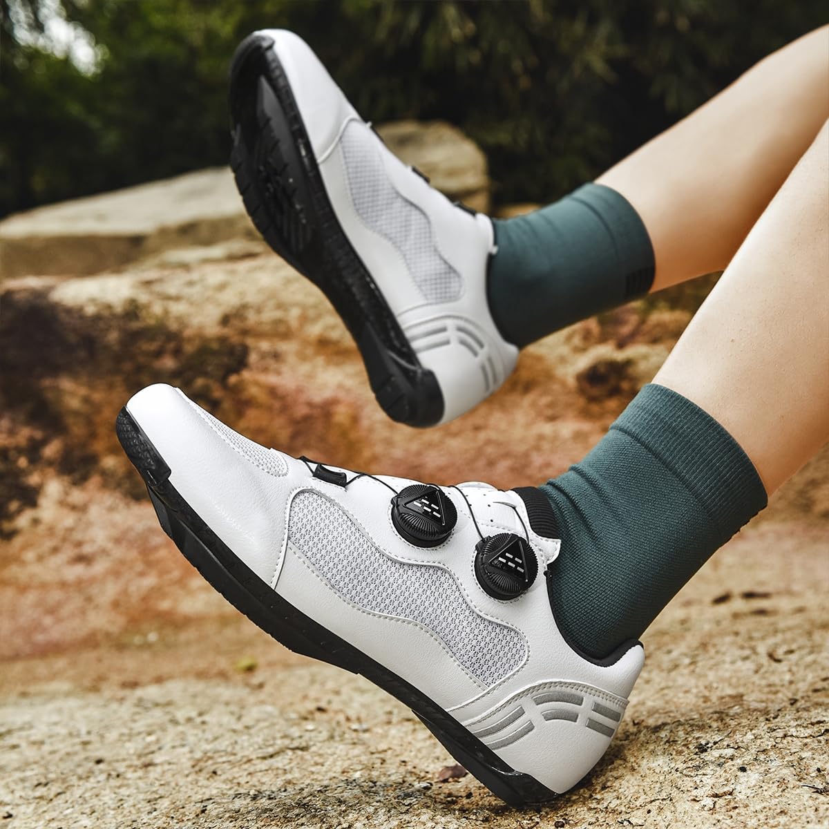 Zapatillas de Ciclismo Montaña Exterior para Hombre Zapatos Bicicleta Respirables Antideslizantes Unisex Adulto Compatible con SPD Pedales 2 Tornillos con Calas