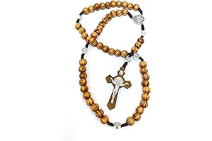 925 Silver Rosary Necklace for Men, Holy Land Olivewood Rosary with St...