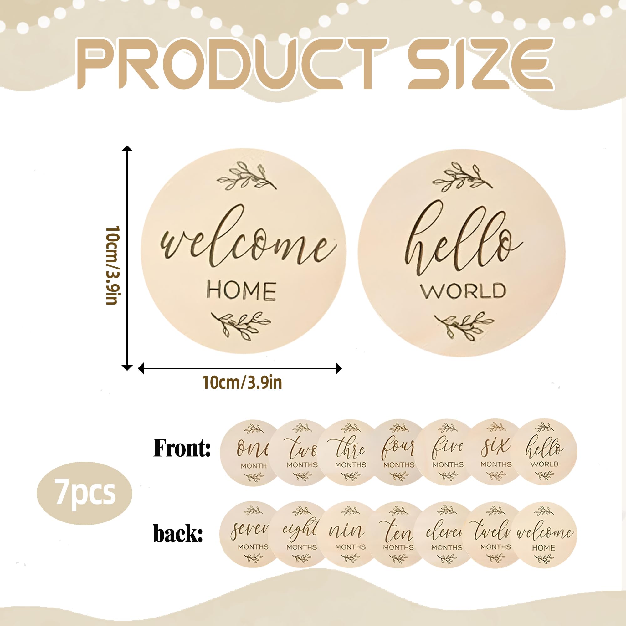 7PCS Wooden Baby Milestone Cards Double Sided Milestone Baby Cards Display Monthly Growth Baby Monthly Cards Baby Milestone Signs for New Parents Gift Set Newborn Infants 0-12 Months Growth Recording - Image 2