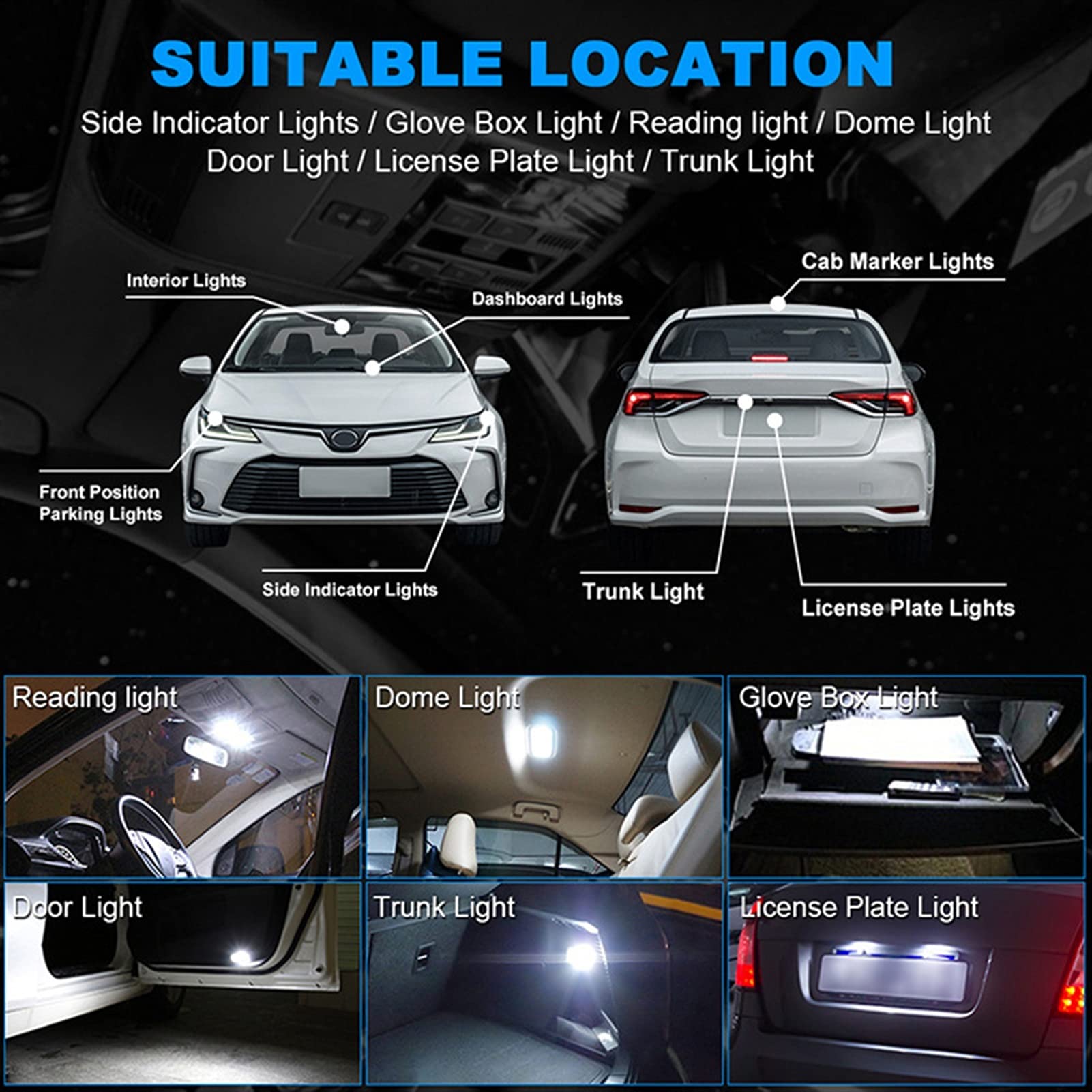 Żarówka ledowa 10x T10 W5W Super Jasne LED Lights Car Lights Auto Reading Doom Drzwi Żarówka Pojazd Klin Skręć Side Wnętrze Parking DRL Lampa Biały 12V (Color : Crystal Blue)