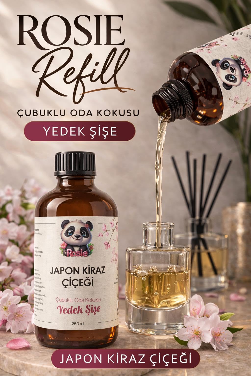 Rosie Japon Kiraz Çiçeği Çubuklu Oda Kokusu Yedek Şişe 250 ml
