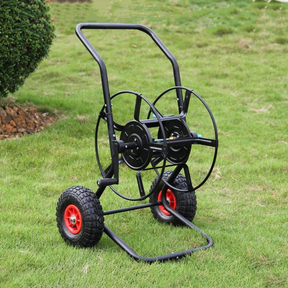 Enrouleur de tuyau d'arrosage en acier avec chariot à 2 roues pour grand jardin