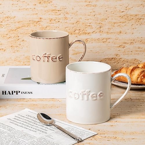 Miniatura 6 de Juego de 4 tazas de café grandes de cerámica de 18 onzas para mujer y hombre, tazas de café de cerámica vintage con asa para café con leche, té,