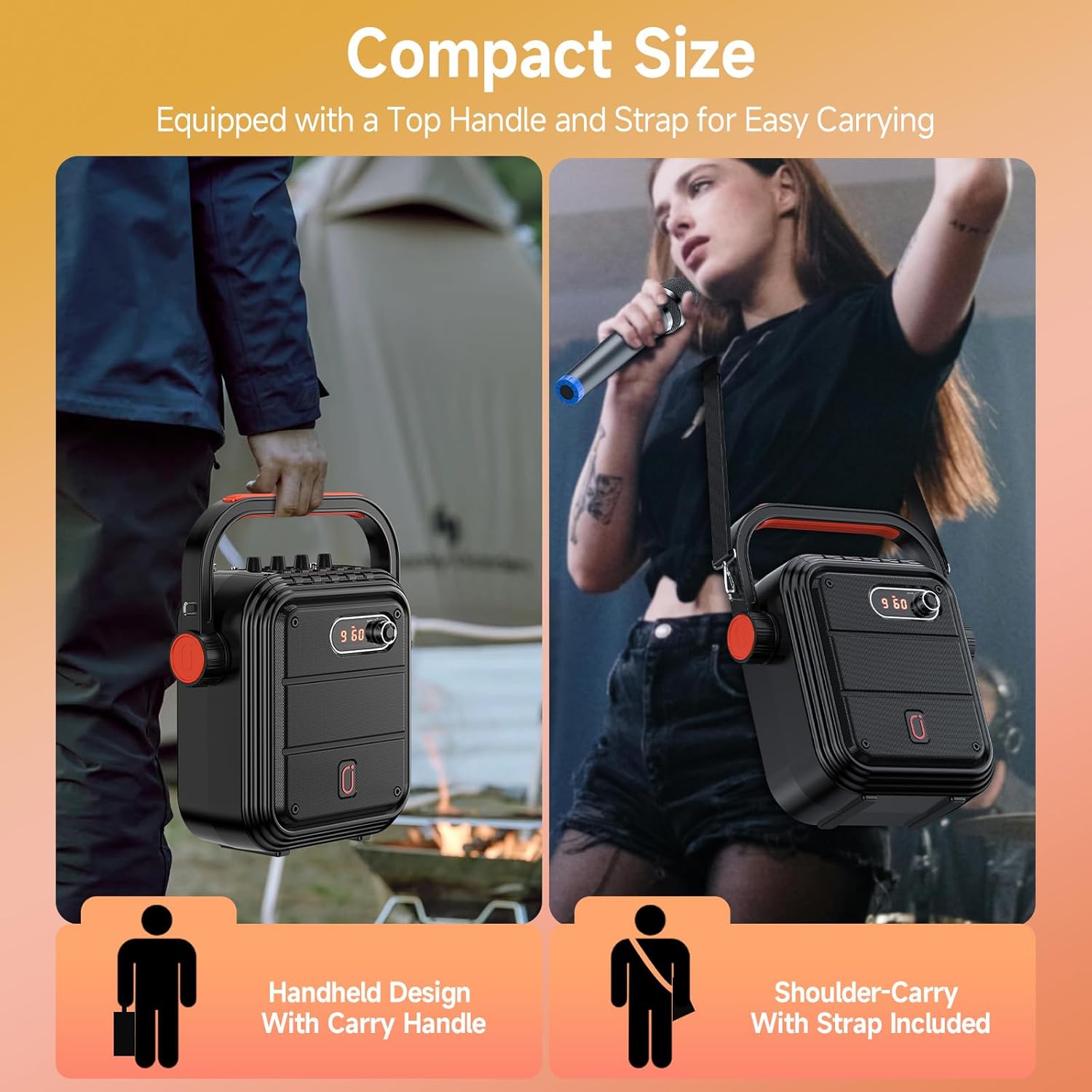 JYX Karaoke Machine with 2 Wireless Microphones, Portable Bluetooth Speaker PA System with Shoulder Strap, Subwoofer Support TWS, USB, Radio, AUX, REC, Bass&Treble for Home Party/Meeting/Adults/Kids - Image 7