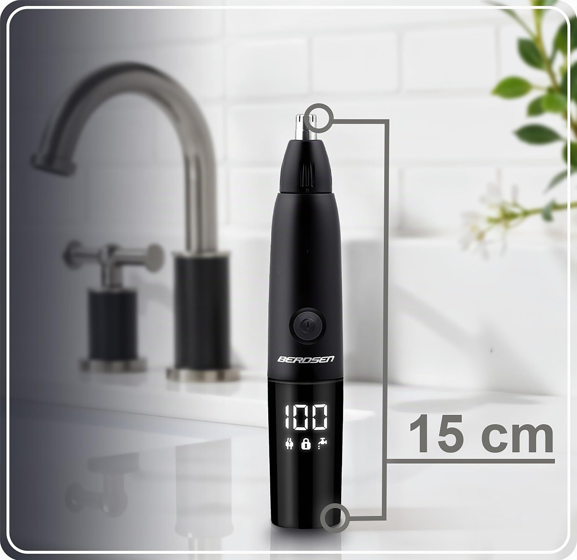 Berdsen Nasenhaartrimmer 3in1 Herren Elektrisch Ohrhaartrimmer Präzisionstrimmer 3 Wechselköpfe LCD Schwarz