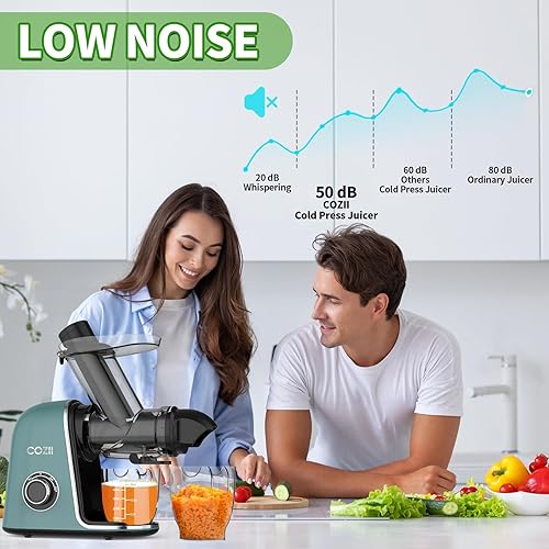 Miniatura 9 de COZII Exprimidor de prensa en frío, exprimidor de masticación lenta sin obstrucciones, modo suaveduro y motor silencioso, canal de alimentación