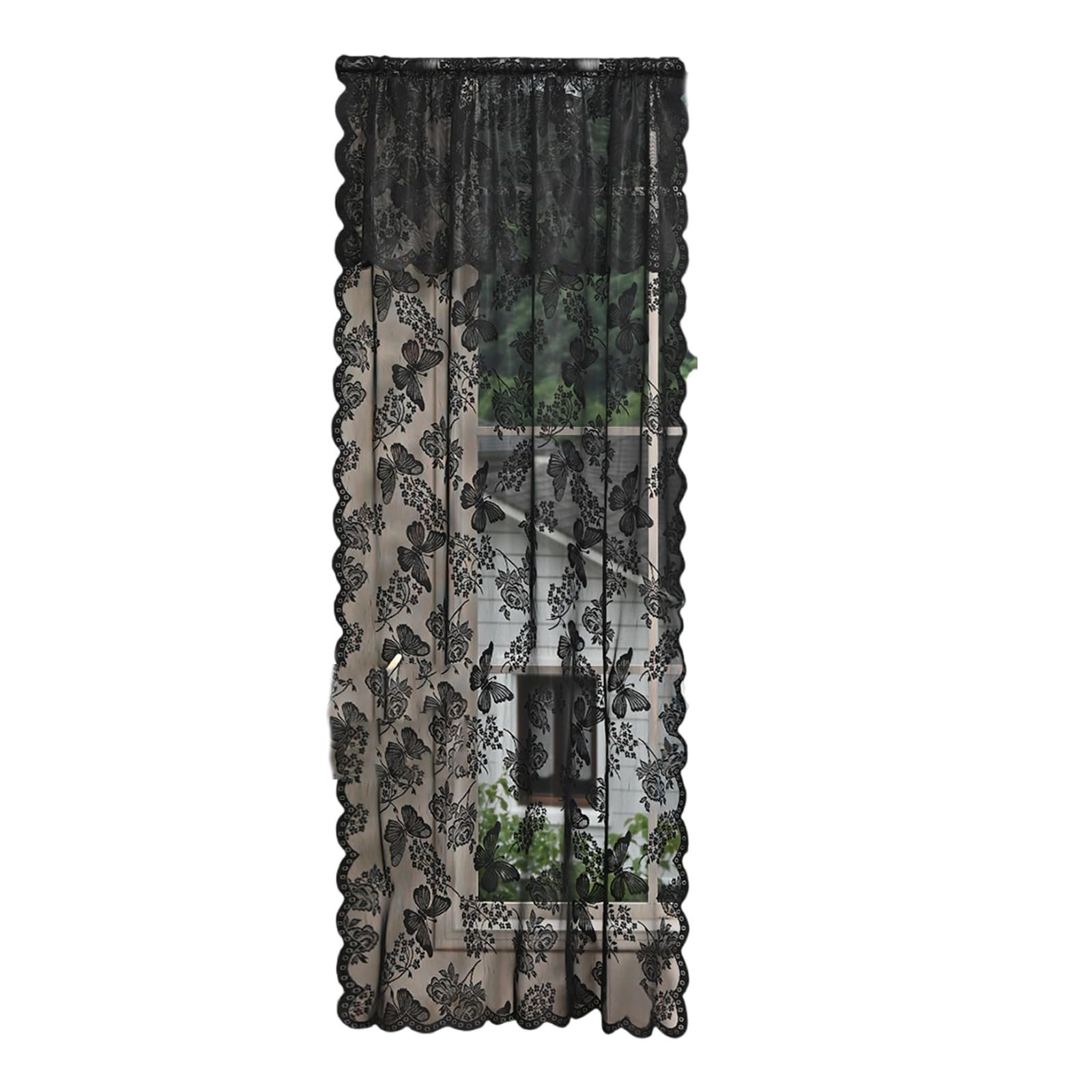 carotoe Pattern Lace Sheer Curtain Black White Translucent Blackouts Window Drapes Curtains for Bedroom Privacy Window Sheer Curtains