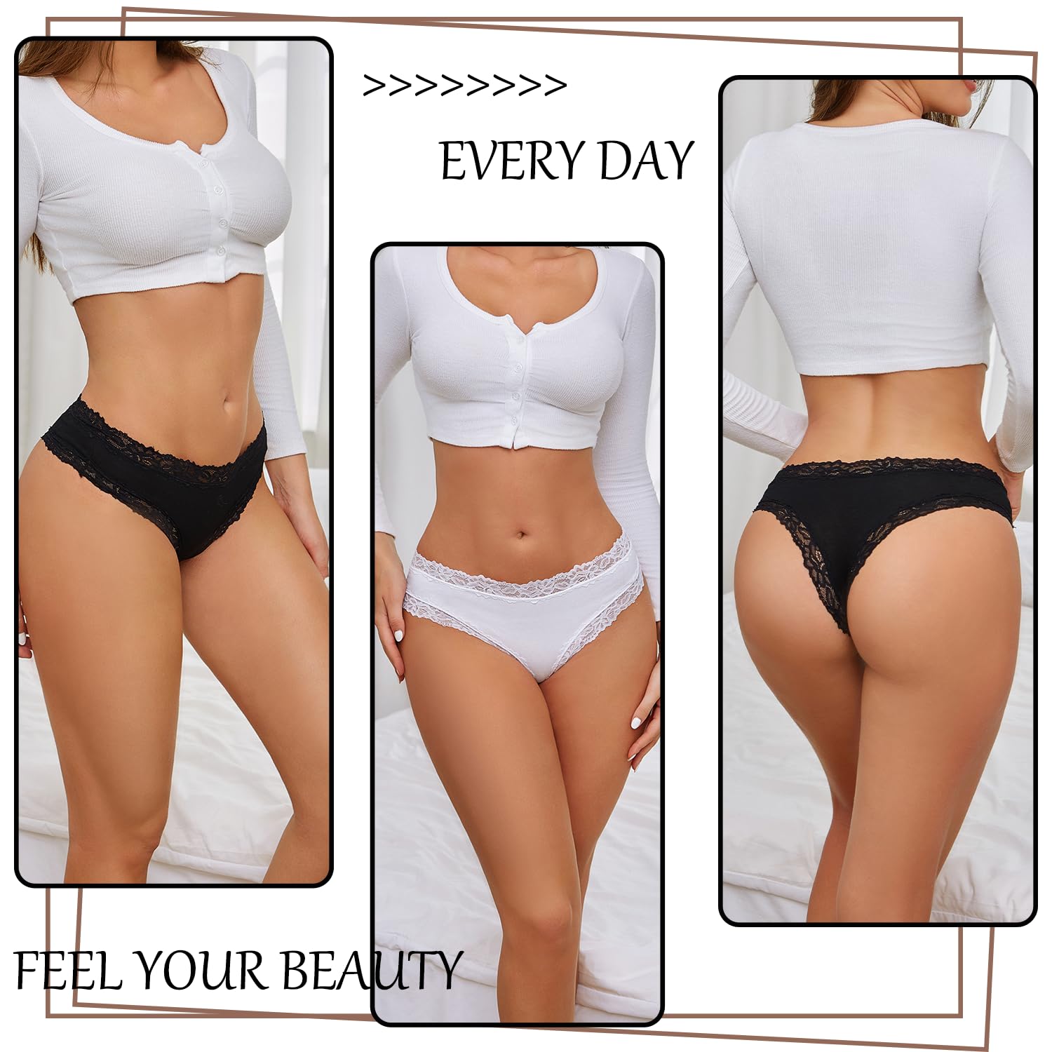 ALL OF SHE Mutande Brasiliana Donna Cotone Slip Pizzo Set Mutandine a Vita Bassa Intimo Seducente Culotte Underwear Pacco da 5