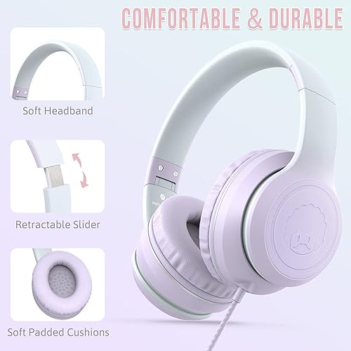 Miniatura 2 de rockpapa L22 - Auriculares con cable para niños, niñas, niños y mujeres, con micrófono, plegables estéreo de 0.138 in con cable para escuela, aula,