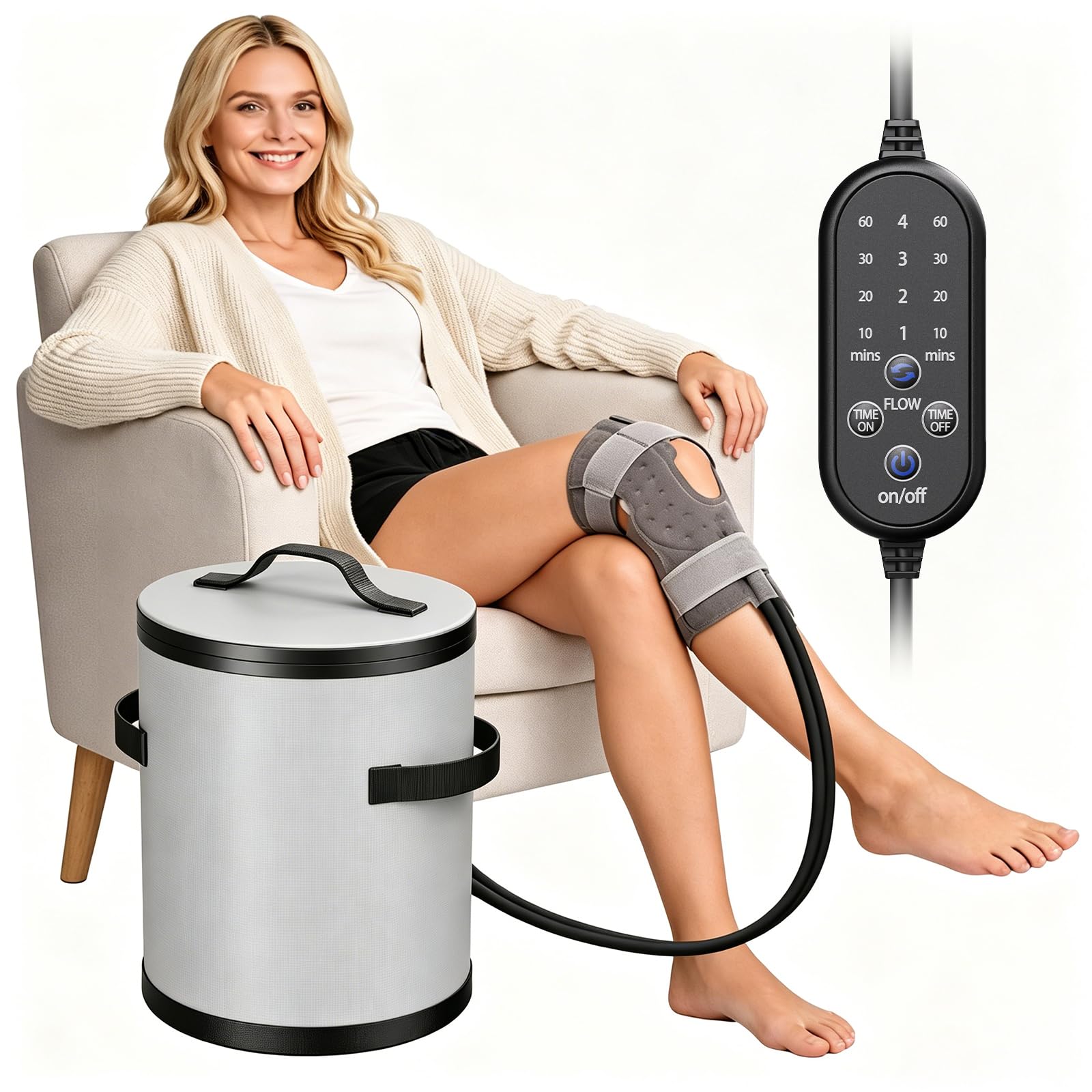 Máquina de crioterapia portátil con temporizador – manguito de hielo reutilizable para rodilla, cadera, tobillo y muslo