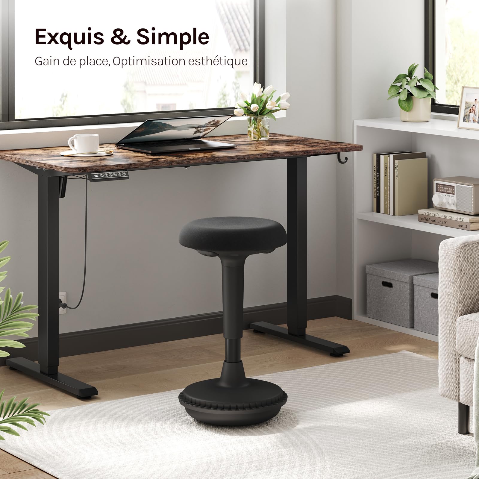 WOLTU Tabouret Ergonomique à Bascule, Tabouret Dynamique, Siège Assis-Debout Pivotant, Hauteur Réglable 55,5 à 74 cm, pour Bureau à Domicile, Noir