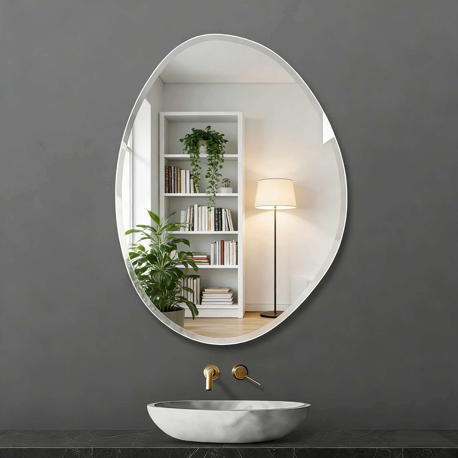SXFSDOU Frameless Beveled Wall Mirror, Irregular Teardrop Design, HD Shatterproof Glass, Ideal for Bedroom, Entryway, Living Room