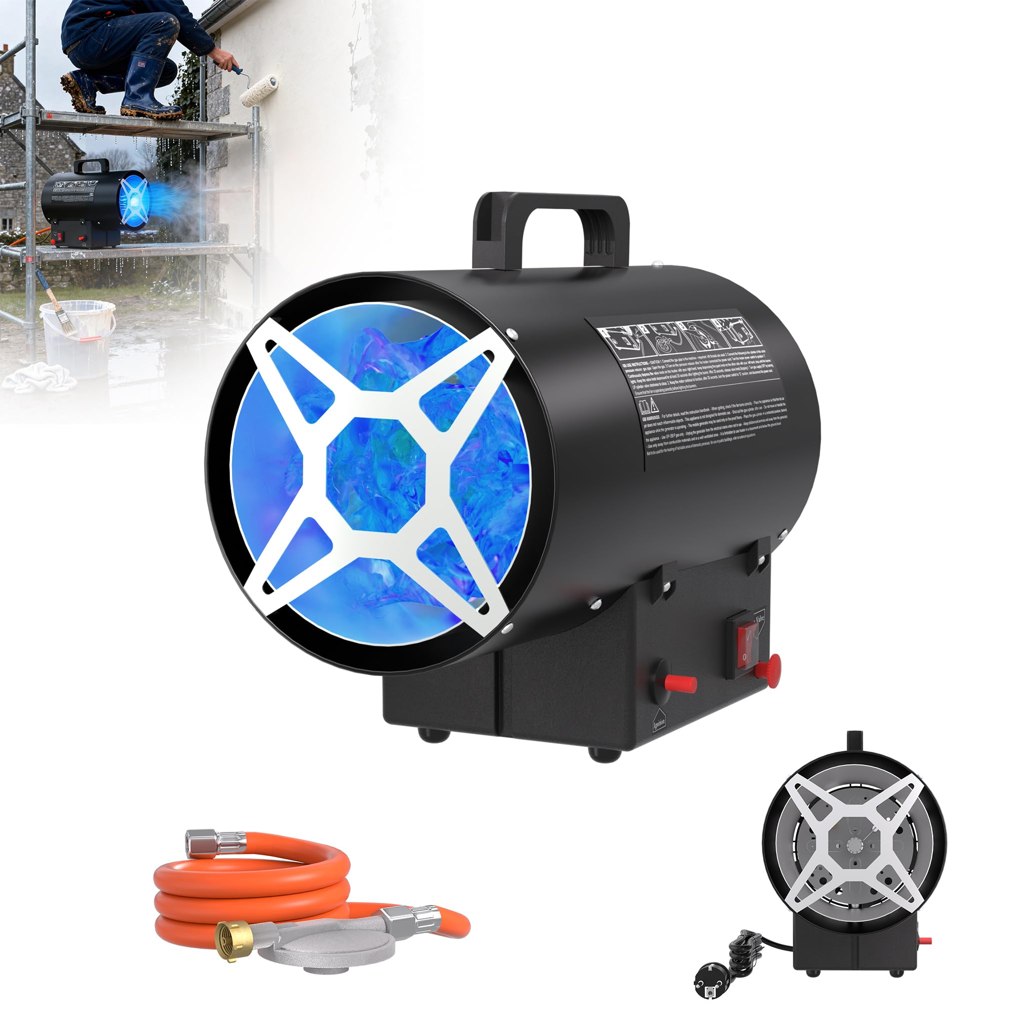 XMTECH 10kW Gasheizgebläse, Gas Heizgerät mit Druckregler und Überhitzungsschutz, Gasheizer für Gasflasche, für Werkstätten, Maschinenwartung, Industrieanlagen