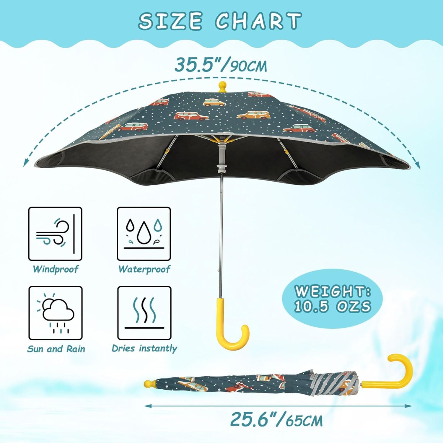 ALAZA Snow Truck Polka Dots Kids Umbrella for Girls Boys Toddler Children Rain & Sun Umbrella