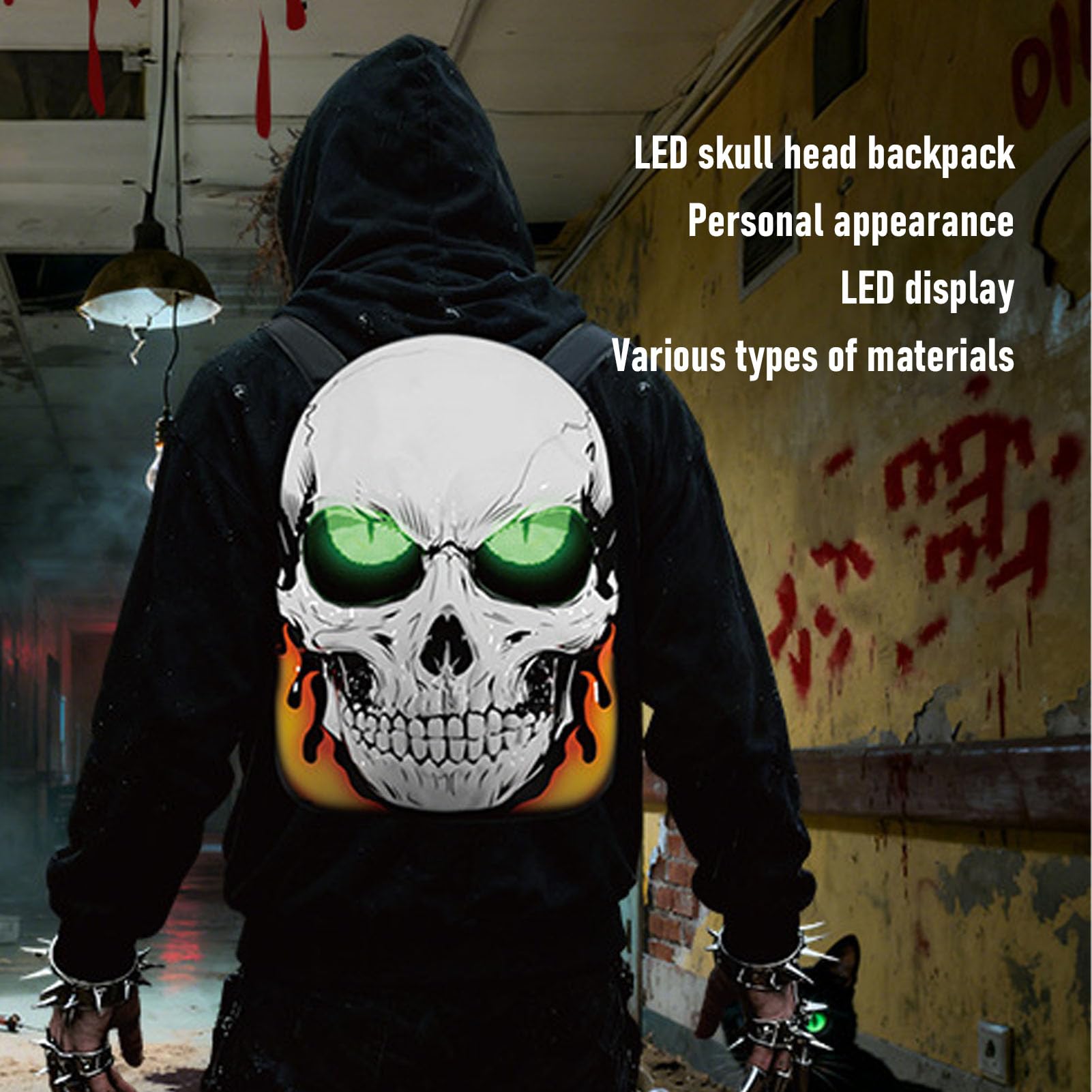 Plecak LED Skull z Konfigurowalnym Ekranem 20x32 |Spersonalizowana za pomocą Aplikacji ILEDEYES, Trwała i Pojemna do Laptopów, Zasilana Przez USB do Podróży, przyjęć i Jazdy na