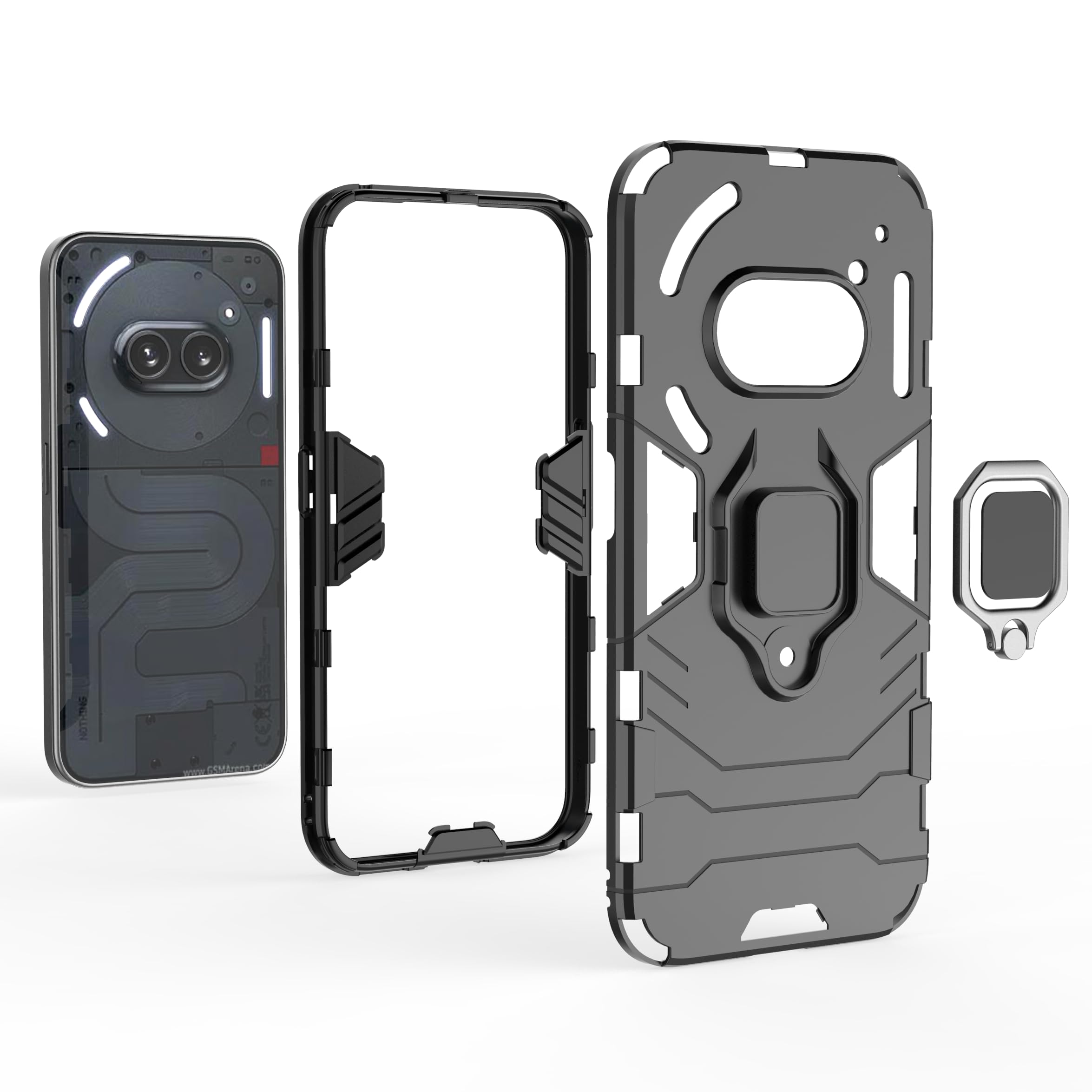 Btstring Case Compatible With Nothing Phone 2a/2a Plus With Screen Protector, Military Standard Shockproof Mobile Phone Case Hybrid Metal Ring Holder - View #4