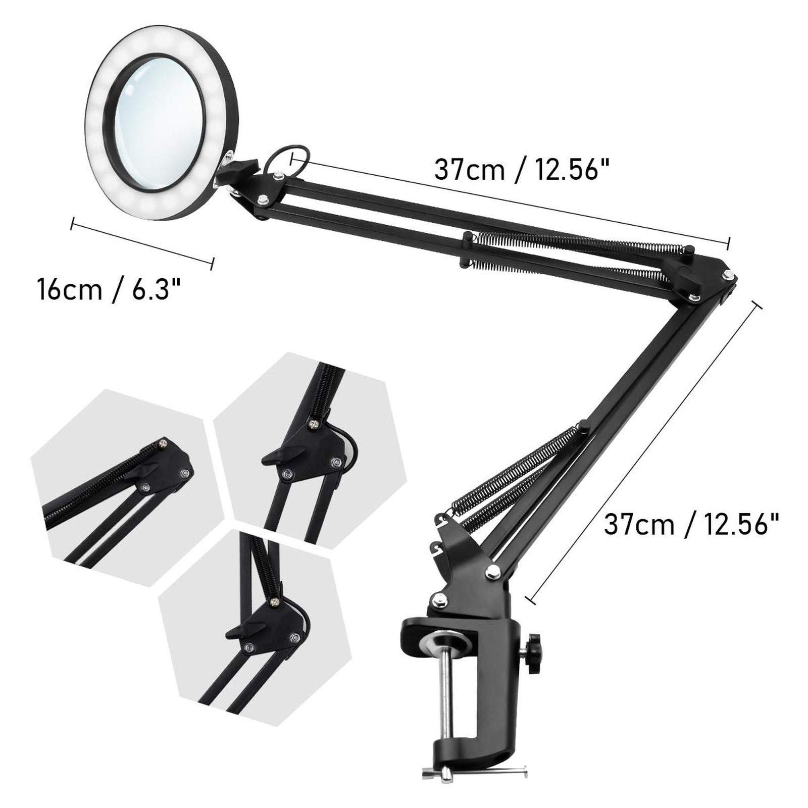 Lupa LED Lampa biurkowa powiększająca 5X Lupa 10 poziomów jasności Możliwość przyciemniania 3 kolory Metal Czarny Keep it in mind