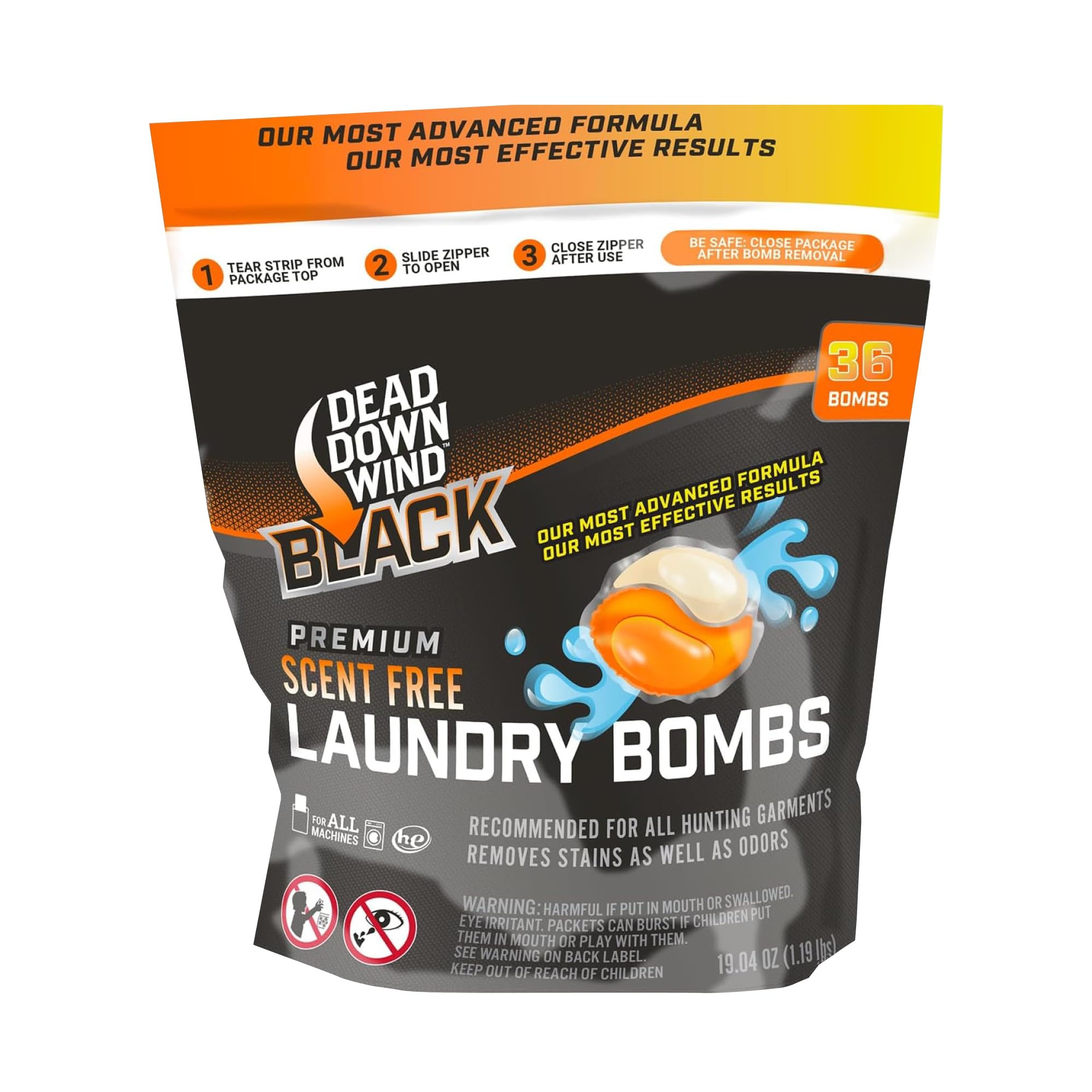 DEAD DOWN WIND BLACK Premium Unscented Laundry Detergent Pods (36 Ct) - Scent Eliminating Detergent Pods for Clothing and Gear - Durable Hunting Scent