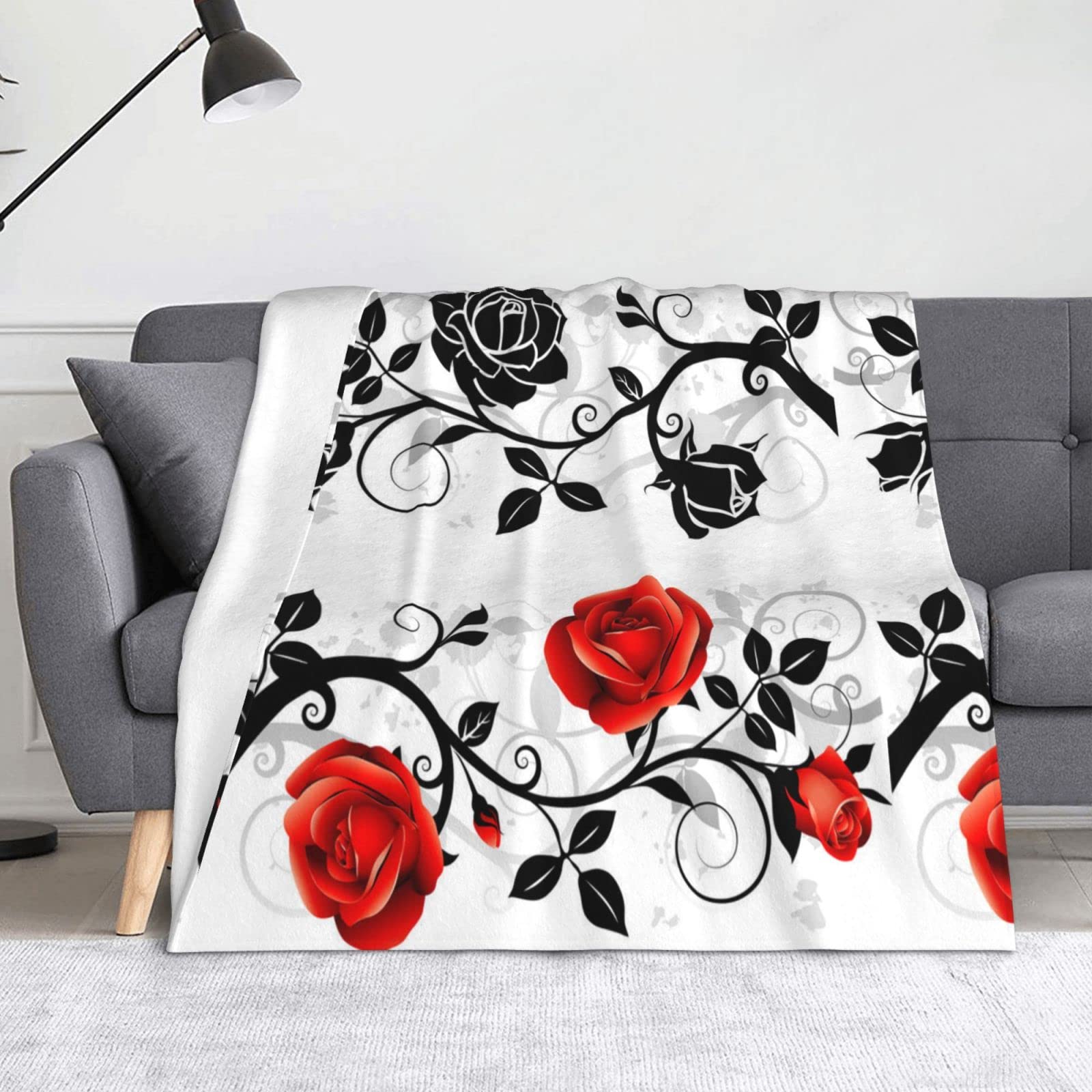 Couverture en polaire motif floral rose lierre plaid doux et léger pour le lit de votre chambre