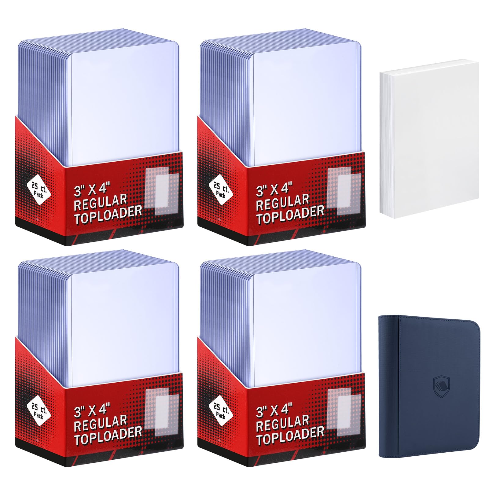 khlerox 200 Card Sleeves, Included 96 Pockets Top Loader Binder, 3" x 4" Hard Plastic Card Protector, Trading Card Sleeves for Sports Trading Cards (100 Hard Card Sleeves + 100 Soft Clear Sleeves)