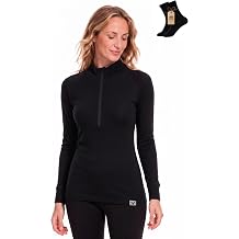 MERINNOVATION Merino Wool Base Layer for Women - Long Sleeve Wool V-Neck - Crew Neck - Turtle Neck - Half Zip Womens Shirt