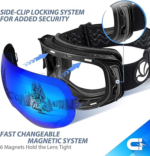 Miniatura 8 de VANRORA Gafas de esquí Pro, lentes intercambiables sin marco, para snowboard, 100% protección UV, antiniebla, para hombres, mujeres y jóvenes