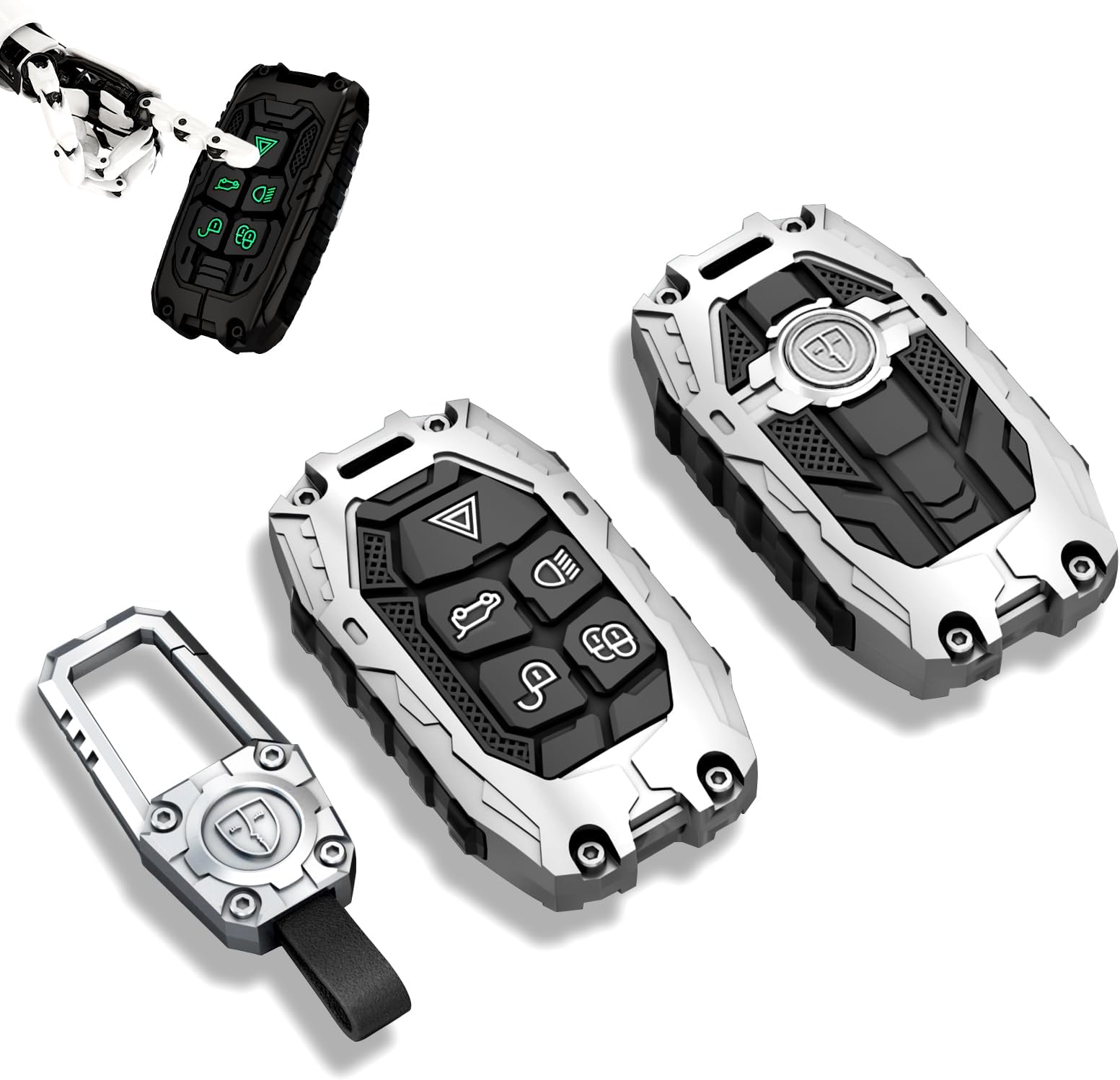 Heavy Metal Key Fob Cover Protector, Compatible with Lason Aurora Velar Sport Exploration Freedom 2 LR 4 Land Rover Sport and Jaguar XF XE XJ F-PACE F-TYPE Keychain Accessories