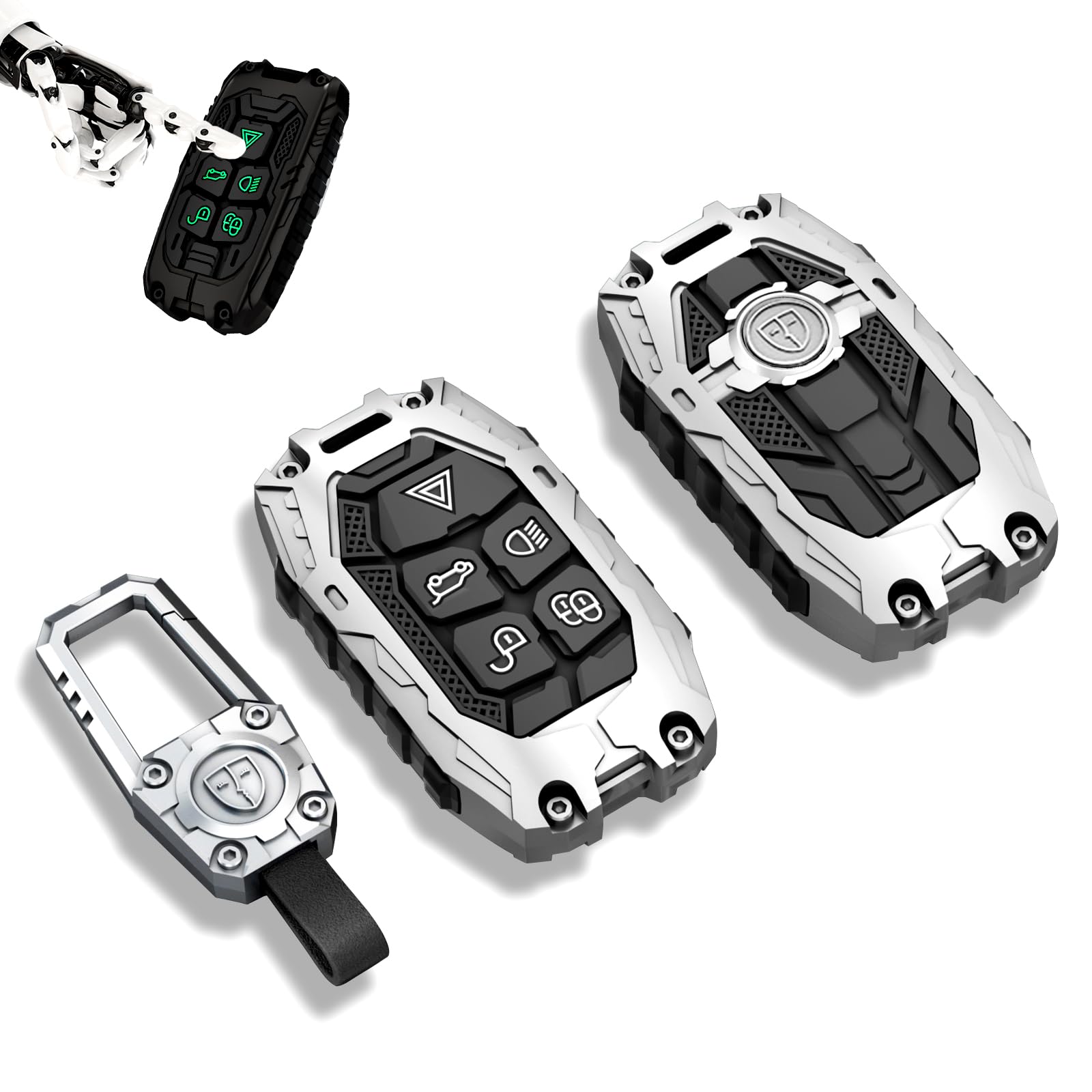 Heavy Metal Key Fob Cover Protector, Compatible with Lason Aurora Velar Sport Exploration Freedom 2 LR 4 Land Rover Sport and Jaguar XF XE XJ F-PACE F-TYPE Keychain Accessories