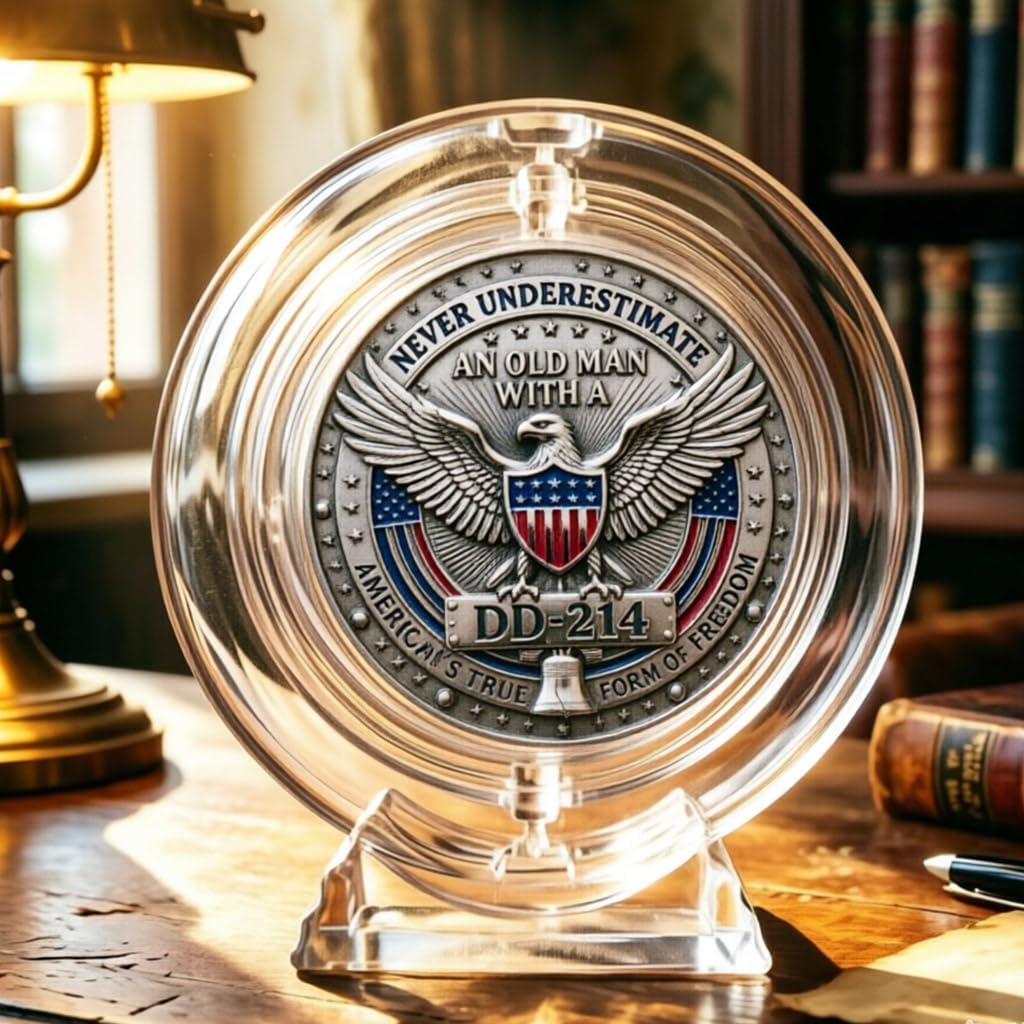 Military DD214 Veteran Coin - Never Underestimate an Old Man with A DD214-7 Branches Salute Retired Soldier Challenge Coin Gift image 2