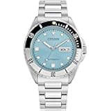 Men's Automatic Stainless Steel Watch, Light Blue Dial, Black and Silver Bezel, 3 Hand, Day/Date (Model: NH7530-52L)