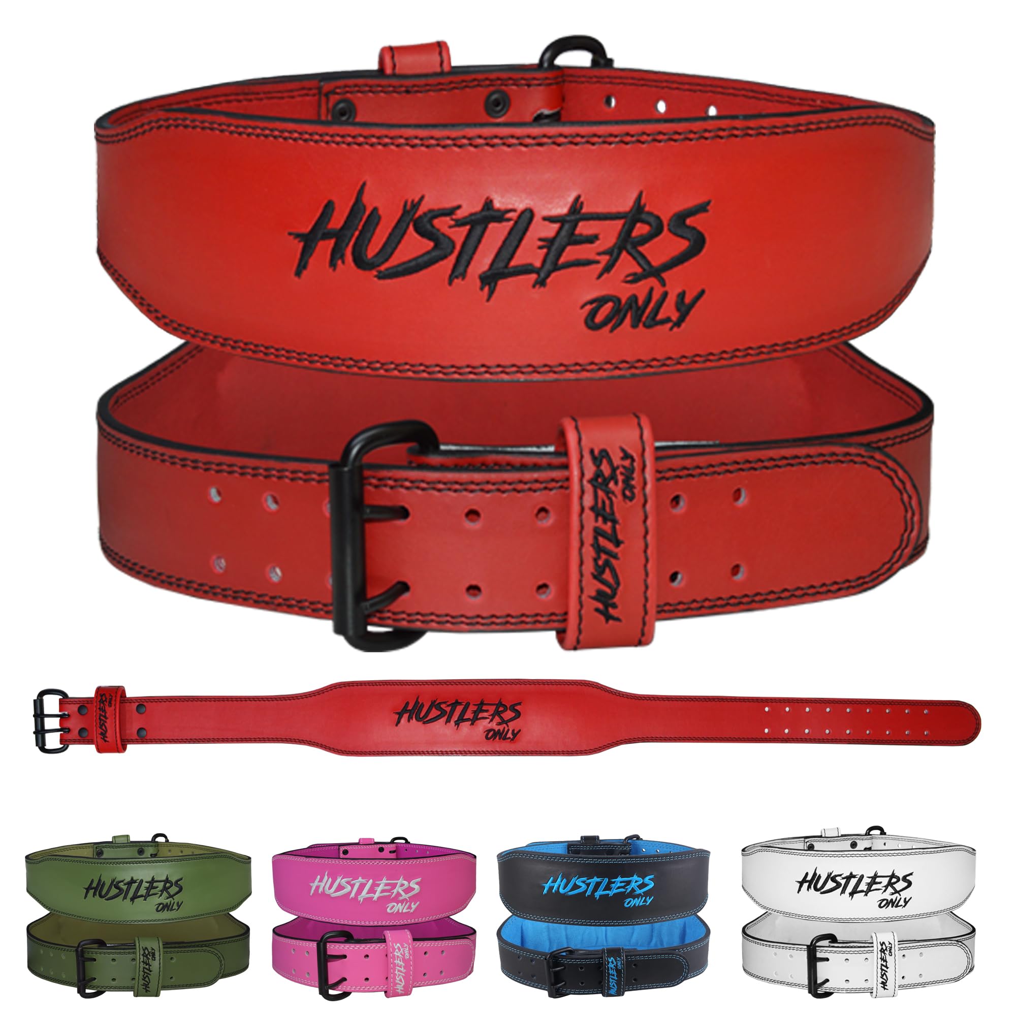 HUSTLERS ONLY Weight Lifting Belt for Men & Women – 7mm Thick Synthetic Leather Gym Belt 4” Padded Back Support - Weight Belt for Powerlifting, Bodybuilding, Deadlift, Squat Workouts (Red - M)