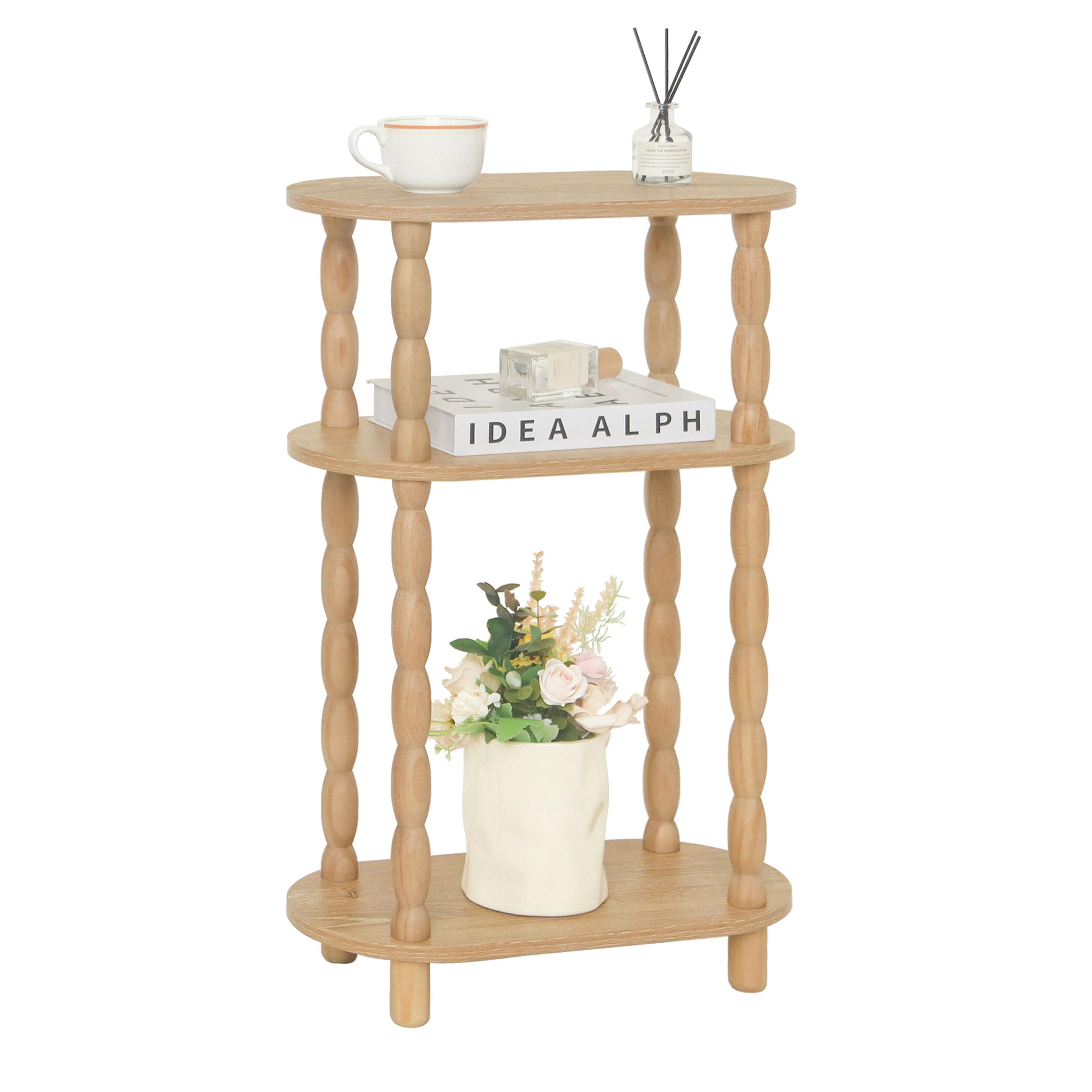 MaxSmeo Narrow Side Table, Small End Table with 3-Tier Open Shelf, Slim Bedside Table Nightstand for Small Spaces, Bedroom, Living Room (Rustic Walnut)