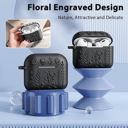Miniatura 6 de AIRSPO Funda para Airpod Pro de 2 generación, funda protectora de silicona suave en relieve floral 3D con kit de limpieza para Apple Airpods Pro de