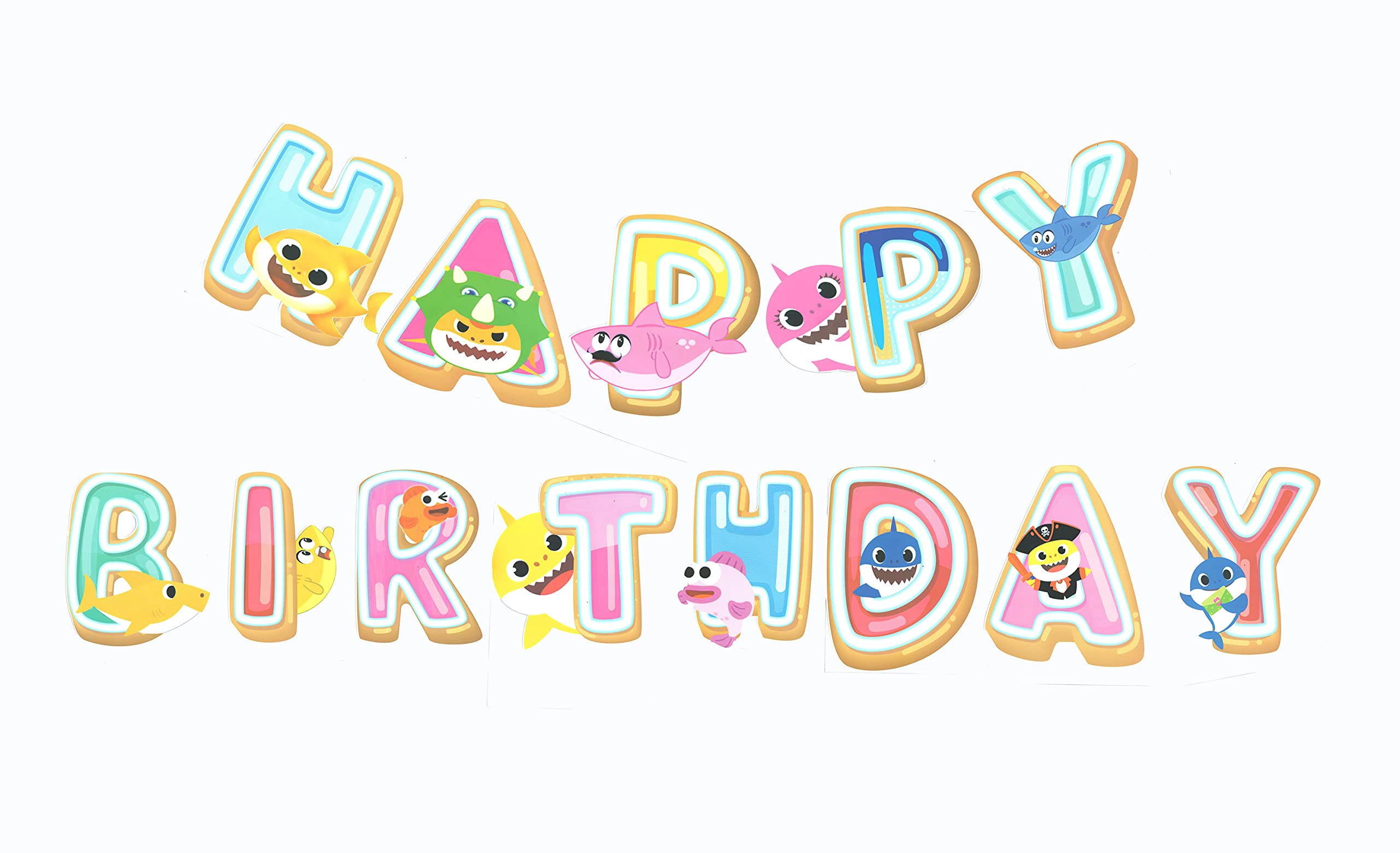 Jagmag® Baby Shark Happy Birthday Banner DOO Garland Shark Theme Party Supplies For Kids Baby Shower Party and Children Birthdays Party Decorations Set of 13 flags-image-27