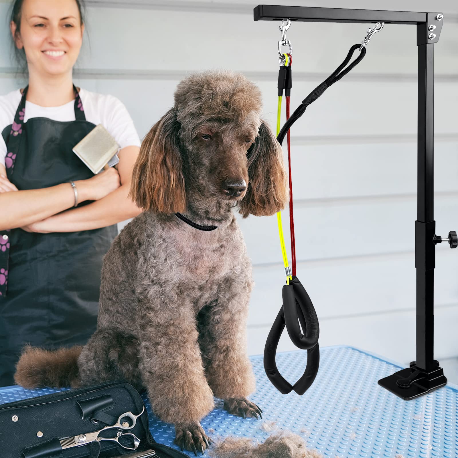 Aufun Haustier-Fellpflegearm mit Klemme, Verstellbar Hundepflege Bauchgurt, Faltbarer Tierpflegearm, höhenverstellbar für große und kleine Hunde, professionelle Tierpflege(2 Stück), Schwarz