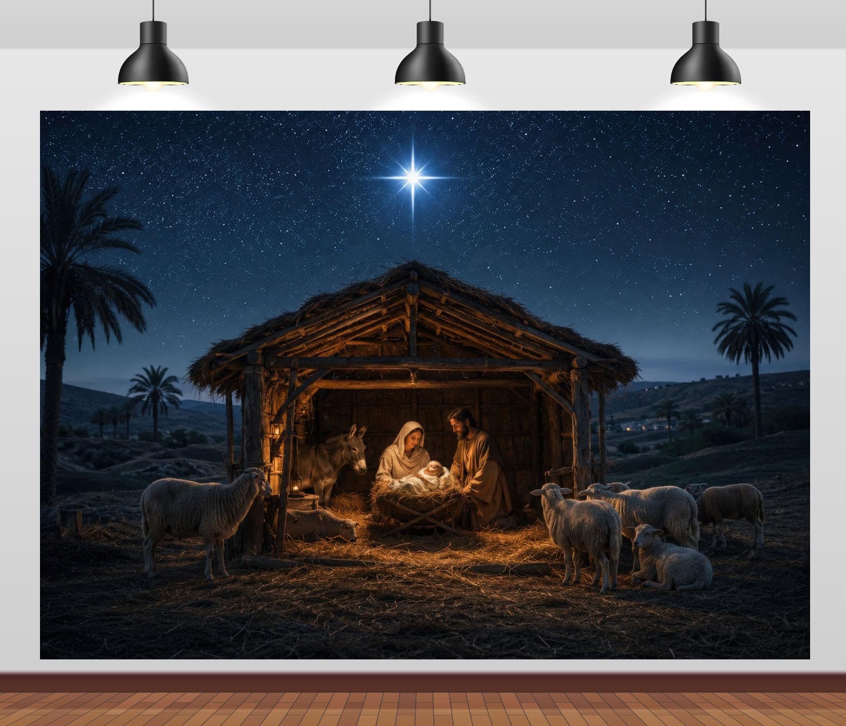 BELECO 3x2.5m Sfondo in tessuto Natività stalla e presepe di Natale