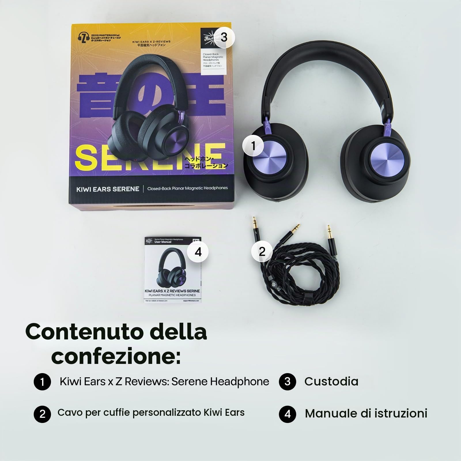 Linsoul Kiwi Ears x Z Reviews: Serene Cuffie Over Ear con Cavo, Driver Planare Completamente Chiuso, Equilibrio Tonal di Precisione, Cuscinetti in Pelle Vegana per DJ, Gamer e Musicisti