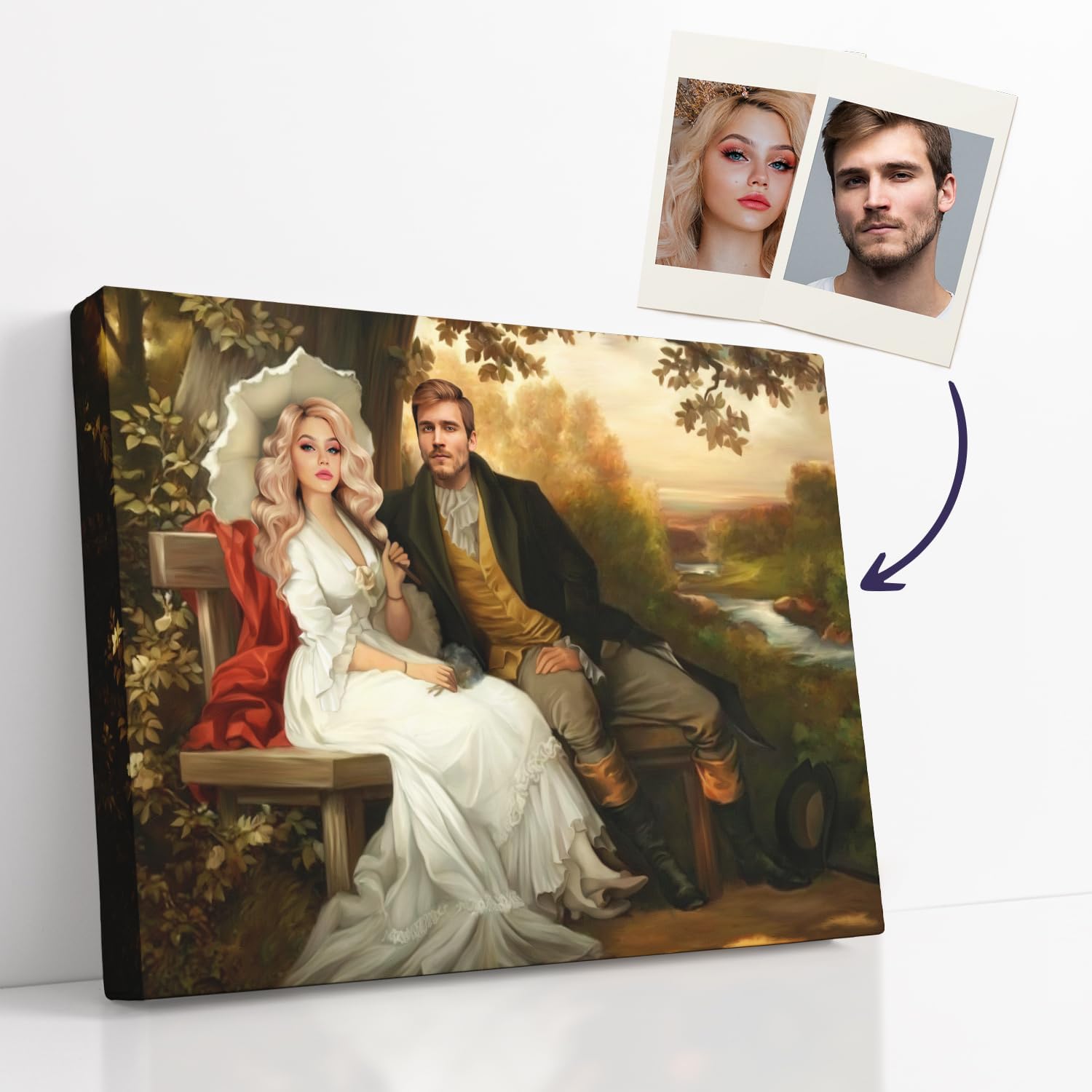 Turn Me Royal Custom Couple Portrait from Your Photo, Canvas Wall Art as Personalized Gifts for Couples, Funny Gift Ideas, Turn them into Royalty (The Romantic Sunset, 24" x 36")